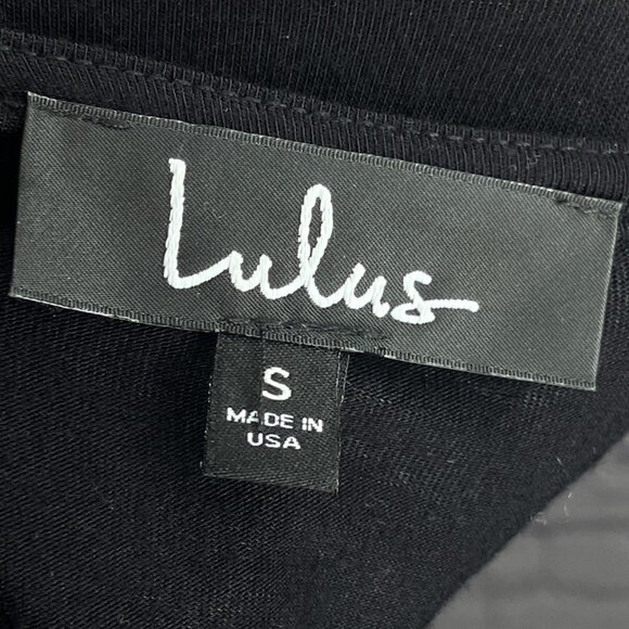 Lulus Small S Black Plot Twist Flounce Sleeve Stretch Flirty Mini Wrap‎ Dress - Picture 7 of 8